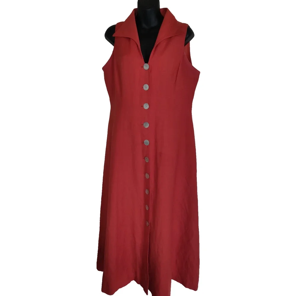 Coldwater Creek Orange Linen Blend Dress Sz 14 Mother Pearl Buttons Down FLAWS - Picture 2 of 16